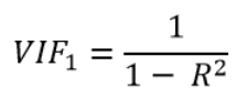 VIF (variance inflating factor) formula for the first variable in the model