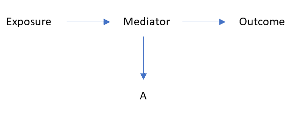 Causal diagram representing the descendent of the mediator that can be mistaken for a confounder.